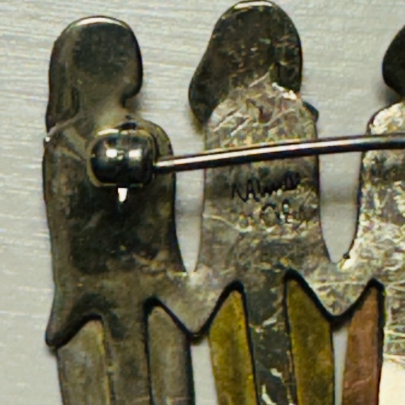 Vtg Far Fetched Sterling Silver Brass Copper Three Sisters Hearts Pin Brooch - Picture 5 of 5